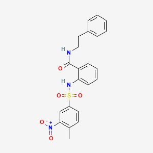 molecular formula C22H21N3O5S B4088603 2-{[(4-methyl-3-nitrophenyl)sulfonyl]amino}-N-(2-phenylethyl)benzamide 