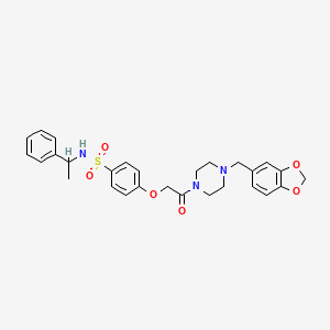 molecular formula C28H31N3O6S B4088713 4-{2-[4-(1,3-benzodioxol-5-ylmethyl)-1-piperazinyl]-2-oxoethoxy}-N-(1-phenylethyl)benzenesulfonamide 