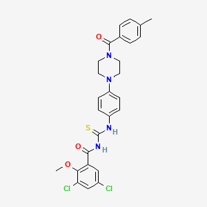 molecular formula C27H26Cl2N4O3S B4088890 3,5-dichloro-2-methoxy-N-[({4-[4-(4-methylbenzoyl)-1-piperazinyl]phenyl}amino)carbonothioyl]benzamide 