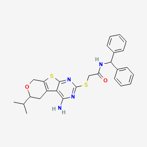 molecular formula C27H28N4O2S2 B4089040 2-[(4-amino-6-isopropyl-5,8-dihydro-6H-pyrano[4',3':4,5]thieno[2,3-d]pyrimidin-2-yl)thio]-N-(diphenylmethyl)acetamide 