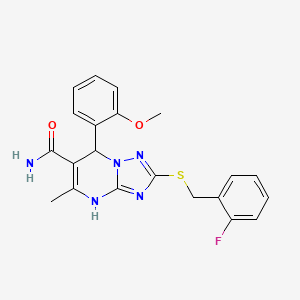 molecular formula C21H20FN5O2S B4089057 2-[(2-fluorobenzyl)thio]-7-(2-methoxyphenyl)-5-methyl-4,7-dihydro[1,2,4]triazolo[1,5-a]pyrimidine-6-carboxamide 