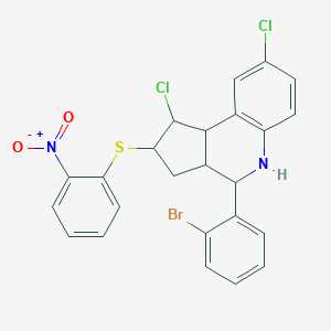 molecular formula C24H19BrCl2N2O2S B408909 4-(2-bromophenyl)-1,8-dichloro-2-({2-nitrophenyl}sulfanyl)-2,3,3a,4,5,9b-hexahydro-1H-cyclopenta[c]quinoline 
