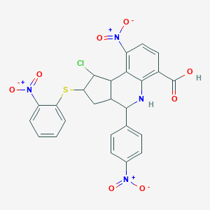 molecular formula C25H19ClN4O8S B408914 1-chloro-9-nitro-4-{4-nitrophenyl}-2-({2-nitrophenyl}sulfanyl)-2,3,3a,4,5,9b-hexahydro-1H-cyclopenta[c]quinoline-6-carboxylic acid 