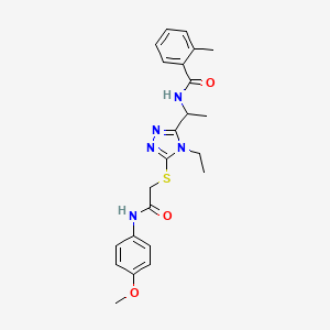 molecular formula C23H27N5O3S B4089197 N-{1-[4-ethyl-5-({2-[(4-methoxyphenyl)amino]-2-oxoethyl}thio)-4H-1,2,4-triazol-3-yl]ethyl}-2-methylbenzamide CAS No. 694499-27-9