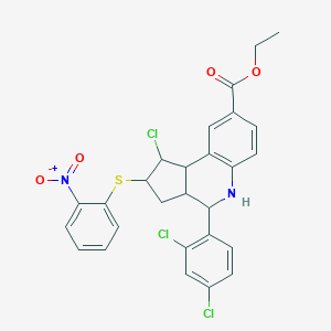 molecular formula C27H23Cl3N2O4S B408924 ethyl 1-chloro-4-(2,4-dichlorophenyl)-2-({2-nitrophenyl}sulfanyl)-2,3,3a,4,5,9b-hexahydro-1H-cyclopenta[c]quinoline-8-carboxylate 