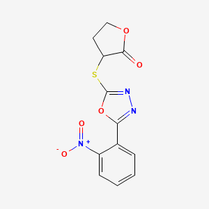 molecular formula C12H9N3O5S B4089267 3-{[5-(2-nitrophenyl)-1,3,4-oxadiazol-2-yl]thio}dihydro-2(3H)-furanone 