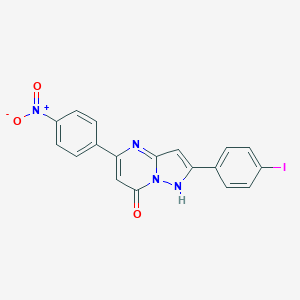 molecular formula C18H11IN4O3 B408935 5-{4-Nitrophenyl}-2-(4-iodophenyl)pyrazolo[1,5-a]pyrimidin-7-ol 