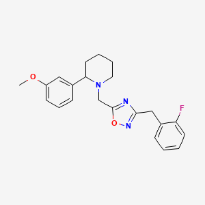 molecular formula C22H24FN3O2 B4089499 1-{[3-(2-fluorobenzyl)-1,2,4-oxadiazol-5-yl]methyl}-2-(3-methoxyphenyl)piperidine 