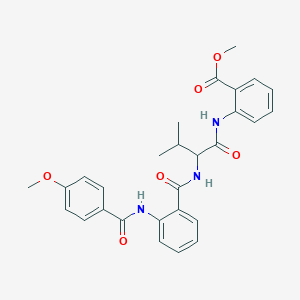 molecular formula C28H29N3O6 B408950 Methyl 2-{[2-({2-[(4-methoxybenzoyl)amino]benzoyl}amino)-3-methylbutanoyl]amino}benzoate 