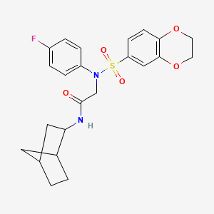 molecular formula C23H25FN2O5S B4089506 N~1~-bicyclo[2.2.1]hept-2-yl-N~2~-(2,3-dihydro-1,4-benzodioxin-6-ylsulfonyl)-N~2~-(4-fluorophenyl)glycinamide 