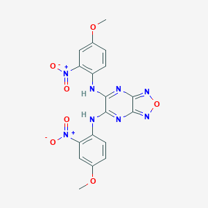 molecular formula C18H14N8O7 B408953 5,6-Bis{[2-nitro-4-(methyloxy)phenyl]amino}[1,2,5]oxadiazolo[3,4-b]pyrazine 