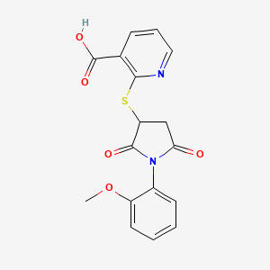 molecular formula C17H14N2O5S B4089546 2-{[1-(2-methoxyphenyl)-2,5-dioxo-3-pyrrolidinyl]thio}nicotinic acid 