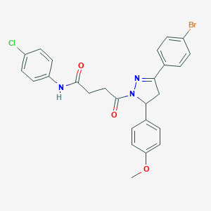 molecular formula C26H23BrClN3O3 B408965 4-[3-(4-bromophenyl)-5-(4-methoxyphenyl)-4,5-dihydro-1H-pyrazol-1-yl]-N-(4-chlorophenyl)-4-oxobutanamide 