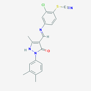 molecular formula C20H17ClN4OS B408970 2-chloro-4-({[1-(3,4-dimethylphenyl)-3-methyl-5-oxo-1,5-dihydro-4H-pyrazol-4-ylidene]methyl}amino)phenyl thiocyanate 