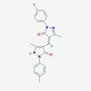 molecular formula C22H19FN4O2 B408972 (4Z)-2-(4-fluorophenyl)-5-methyl-4-[[5-methyl-2-(4-methylphenyl)-3-oxo-1H-pyrazol-4-yl]methylidene]pyrazol-3-one 