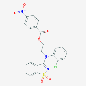 molecular formula C22H16ClN3O6S B408983 2-[2-Chloro(1,1-dioxido-1,2-benzisothiazol-3-yl)anilino]ethyl 4-nitrobenzoate 
