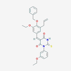 molecular formula C31H30N2O5S B408991 (5E)-5-[4-(benzyloxy)-3-ethoxy-5-(prop-2-en-1-yl)benzylidene]-1-(3-ethoxyphenyl)-2-thioxodihydropyrimidine-4,6(1H,5H)-dione 