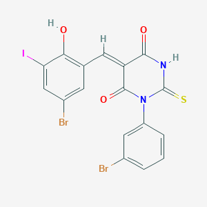 molecular formula C17H9Br2IN2O3S B408994 5-(5-bromo-2-hydroxy-3-iodobenzylidene)-1-(3-bromophenyl)-2-thioxodihydro-4,6(1H,5H)-pyrimidinedione 