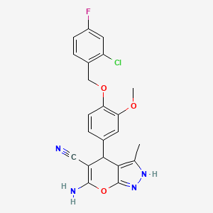 molecular formula C22H18ClFN4O3 B4089942 6-amino-4-{4-[(2-chloro-4-fluorobenzyl)oxy]-3-methoxyphenyl}-3-methyl-1,4-dihydropyrano[2,3-c]pyrazol-5-yl cyanide 