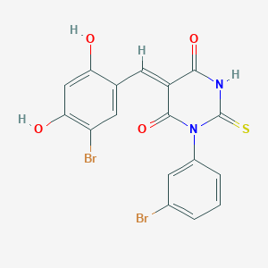 molecular formula C17H10Br2N2O4S B409000 5-(5-bromo-2,4-dihydroxybenzylidene)-1-(3-bromophenyl)-2-thioxodihydro-4,6(1H,5H)-pyrimidinedione 