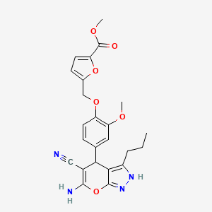 molecular formula C24H24N4O6 B4090040 Methyl 5-[[4-(6-amino-5-cyano-3-propyl-2,4-dihydropyrano[2,3-c]pyrazol-4-yl)-2-methoxyphenoxy]methyl]furan-2-carboxylate 