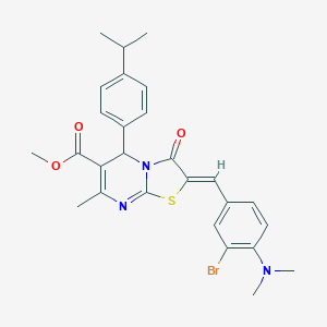molecular formula C27H28BrN3O3S B409005 methyl 2-[3-bromo-4-(dimethylamino)benzylidene]-5-(4-isopropylphenyl)-7-methyl-3-oxo-2,3-dihydro-5H-[1,3]thiazolo[3,2-a]pyrimidine-6-carboxylate 