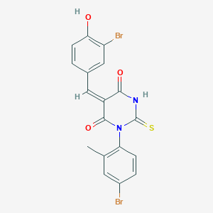 molecular formula C18H12Br2N2O3S B409007 5-(3-bromo-4-hydroxybenzylidene)-1-(4-bromo-2-methylphenyl)-2-thioxodihydro-4,6(1H,5H)-pyrimidinedione 