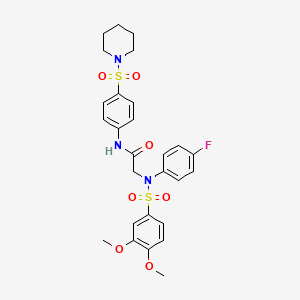 molecular formula C27H30FN3O7S2 B4090105 N~2~-[(3,4-dimethoxyphenyl)sulfonyl]-N~2~-(4-fluorophenyl)-N-[4-(piperidin-1-ylsulfonyl)phenyl]glycinamide 