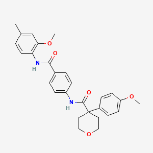 molecular formula C28H30N2O5 B4090220 N-(4-{[(2-methoxy-4-methylphenyl)amino]carbonyl}phenyl)-4-(4-methoxyphenyl)tetrahydro-2H-pyran-4-carboxamide 