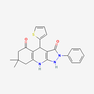 molecular formula C22H21N3O2S B4090234 3-hydroxy-7,7-dimethyl-2-phenyl-4-(2-thienyl)-2,4,6,7,8,9-hexahydro-5H-pyrazolo[3,4-b]quinolin-5-one 