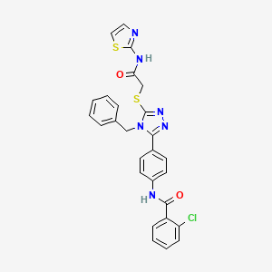 molecular formula C27H21ClN6O2S2 B4090236 N-{4-[4-BENZYL-5-({[(1,3-THIAZOL-2-YL)CARBAMOYL]METHYL}SULFANYL)-1,2,4-TRIAZOL-3-YL]PHENYL}-2-CHLOROBENZAMIDE 