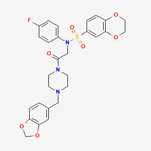 N-[2-[4-(1,3-benzodioxol-5-ylmethyl)piperazin-1-yl]-2-oxoethyl]-N-(4-fluorophenyl)-2,3-dihydro-1,4-benzodioxine-6-sulfonamide