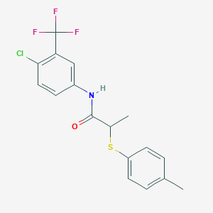 molecular formula C17H15ClF3NOS B4090304 N-[4-chloro-3-(trifluoromethyl)phenyl]-2-[(4-methylphenyl)sulfanyl]propanamide 