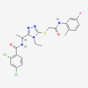 molecular formula C22H22Cl2FN5O2S B4090351 2,4-dichloro-N-{1-[4-ethyl-5-({2-[(5-fluoro-2-methylphenyl)amino]-2-oxoethyl}sulfanyl)-4H-1,2,4-triazol-3-yl]ethyl}benzamide 