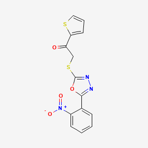 molecular formula C14H9N3O4S2 B4090356 2-{[5-(2-Nitrophenyl)-1,3,4-oxadiazol-2-yl]sulfanyl}-1-(thiophen-2-yl)ethanone 