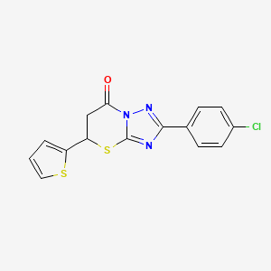 molecular formula C15H10ClN3OS2 B4090408 2-(4-Chlorophenyl)-5-thiophen-2-yl-5,6-dihydro-[1,2,4]triazolo[5,1-b][1,3]thiazin-7-one 