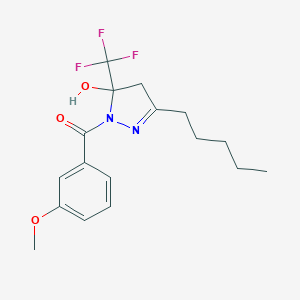 molecular formula C17H21F3N2O3 B409042 1-{[3-(methyloxy)phenyl]carbonyl}-3-pentyl-5-(trifluoromethyl)-4,5-dihydro-1H-pyrazol-5-ol 