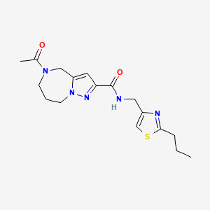 molecular formula C17H23N5O2S B4090425 5-acetyl-N-[(2-propyl-1,3-thiazol-4-yl)methyl]-5,6,7,8-tetrahydro-4H-pyrazolo[1,5-a][1,4]diazepine-2-carboxamide 