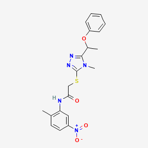 molecular formula C20H21N5O4S B4090486 N-(2-methyl-5-nitrophenyl)-2-{[4-methyl-5-(1-phenoxyethyl)-4H-1,2,4-triazol-3-yl]sulfanyl}acetamide 