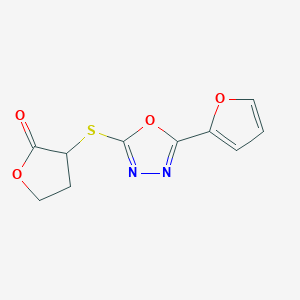 molecular formula C10H8N2O4S B4090523 3-{[5-(2-furyl)-1,3,4-oxadiazol-2-yl]thio}dihydro-2(3H)-furanone 