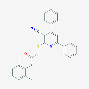 molecular formula C28H22N2O2S B409060 2,6-Dimethylphenyl 2-((3-cyano-4,6-diphenylpyridin-2-yl)thio)acetate CAS No. 336173-47-8