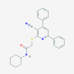 molecular formula C26H25N3OS B409063 2-(3-Cyano-4,6-diphenyl-pyridin-2-ylsulfanyl)-N-cyclohexyl-acetamide CAS No. 336180-16-6