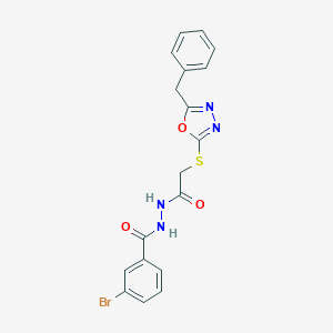 molecular formula C18H15BrN4O3S B409065 N'-[2-[(5-benzyl-1,3,4-oxadiazol-2-yl)sulfanyl]acetyl]-3-bromobenzohydrazide 