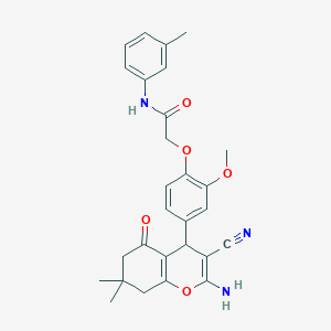 molecular formula C28H29N3O5 B409066 2-[4-(2-amino-3-cyano-7,7-dimethyl-5-oxo-6,8-dihydro-4H-chromen-4-yl)-2-methoxyphenoxy]-N-(3-methylphenyl)acetamide CAS No. 336179-99-8