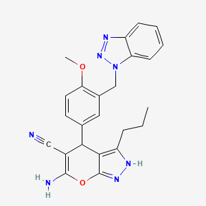 molecular formula C24H23N7O2 B4090660 6-amino-4-[3-(benzotriazol-1-ylmethyl)-4-methoxyphenyl]-3-propyl-2,4-dihydropyrano[2,3-c]pyrazole-5-carbonitrile 