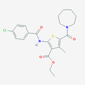 molecular formula C22H25ClN2O4S B409083 Ethyl 5-(1-azepanylcarbonyl)-2-[(4-chlorobenzoyl)amino]-4-methyl-3-thiophenecarboxylate 