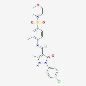 molecular formula C22H23ClN4O4S B409084 2-(4-chlorophenyl)-5-methyl-4-{[2-methyl-4-(4-morpholinylsulfonyl)anilino]methylene}-2,4-dihydro-3H-pyrazol-3-one 