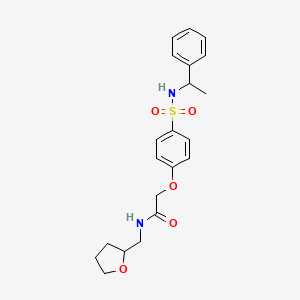 molecular formula C21H26N2O5S B4090855 2-{4-[(1-phenylethyl)sulfamoyl]phenoxy}-N-(tetrahydrofuran-2-ylmethyl)acetamide 