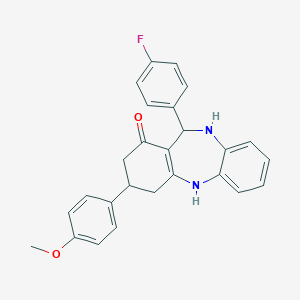 molecular formula C26H23FN2O2 B409094 6-(4-Fluorophenyl)-9-(4-methoxyphenyl)-5,6,8,9,10,11-hexahydrobenzo[b][1,4]benzodiazepin-7-one CAS No. 330958-00-4