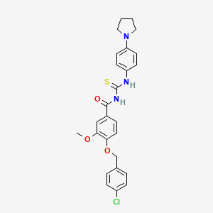 molecular formula C26H26ClN3O3S B4090961 4-[(4-chlorobenzyl)oxy]-3-methoxy-N-{[4-(pyrrolidin-1-yl)phenyl]carbamothioyl}benzamide 